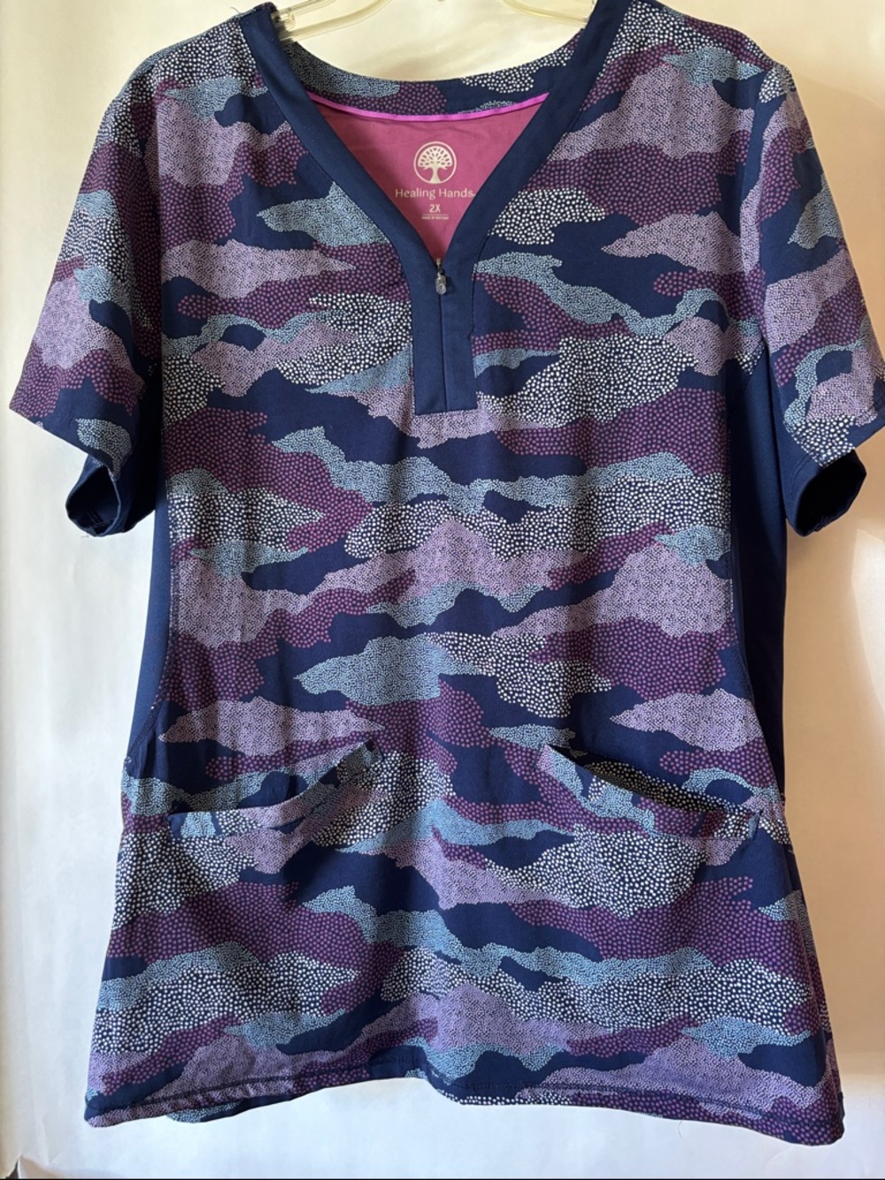 healing hands Navy and Purple Camo Short Sleeve Medical Scrub Top